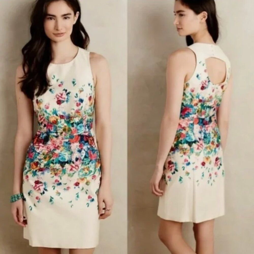 Anthropologie Brand Maeve Size 0 White Flower Dress